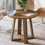 Tribesigns Round Conference Table for 2-4 People, 31.5-Inch Small Wooden Office Table with Sturdy Base, Farmhouse Home Office Meeting Desk for Small Spaces, Rustic Brown Tribesigns
