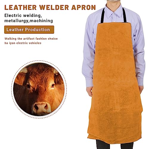 Leather Welding Work Apron,Brown Leather Apron for Men,Heat & Flame-Resistant Woodworking Apron,Adjustable Protective Work Aprons for Blacksmith/Home Improvement/Heavy Duty Work,Wear Resistance Apron Longzhuo