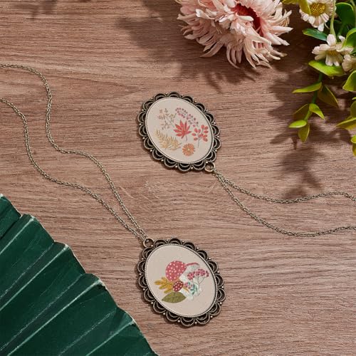 INFUNLY 6 Sets DIY Mushroom Necklace Embroidery Kit for Adult Beginner Embroidery Pendant Kit Mushroom Theme Embroidery Stitching Necklace Kit Cross Stitch Kits with Instructions for Women Gift