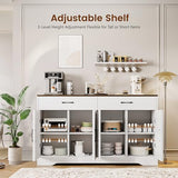 55" Sideboard Buffet Cabinet with Storage, Large Kitchen Storage Sideboard with Drawers & Doors, Modern Wood Farmhouse Coffee Bar Cabinet, Buffet Table for Kitchen, Dining Room, Living Room, White GRUSIGN