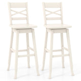 COSTWAY 30-Inch Bar Height Stool Set of 2, Rubber Wood Swivel Bar Stool with Inclined Backrest, Curved Seat & Footrest, Bar Chair for Kitchen Island & Pub (2, White) COSTWAY