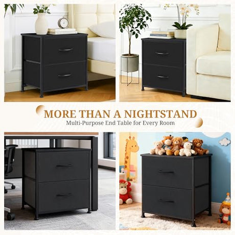 Accver Nightstand, 2 Drawer Dresser Bedside Storage Furniture, Small Dresser with 2 Drawers, End Table with Fabric for Bedroom, Closet, Entryway, College Dorm, Black Accver