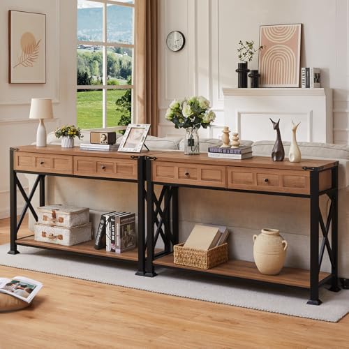 HOMBAZAAR Entryway Table,Rustic Console Table with 2 Drawers, Industrial Console Tables with Storage for Entryway, Hallway, Living Room,Brown,47 Inch HOMBAZAAR