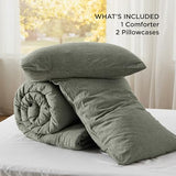 Bedsure Comforter Set Queen Size Grayish Olive Green - Cotton Fabric with Microfiber Inner Fill, Queen Comforter Set for All Seasons, 3 Pieces, 1 Comforter (90"x90") and 2 Pillow Cases (20"x26") Bedsure
