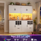 Unikito 72" Tall Pantry Cabinet, Kitchen Pantry Storage Cabinet with LED Light & Outlet, 63" Wide Kitchen Hutch Bar with Microwave Stand, Drawers, Wine Rack & Shelves, Cupboard for Dining Room, White Unikito
