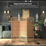 4 ft. Short Fiber Weave Folding Screen - Natural - 3 Panels Red Lantern