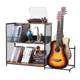 VEVOR 3-Tier Record Player Stand with Guitar Holder, Turntable Stand with Storage Holds Up to 300 Albums, Vinyl Record Cabinet with Metal Mesh Frame for Living Room, Bedroom, Black VEVOR