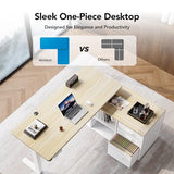 HUANUO L Shaped Standing Desk, Electric Executive Desk with Drawers, Adjustable Height Stand Up Desk, 55″ x 23.6″ One-Whole Piece Desktop, Computer Desk with 4 Memory Presets, Light Walnut HUANUO