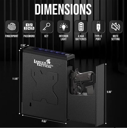 Lancer Tactical Biometric Slider Handgun Gun Safe for Pistols Nightstand, Desk, Bed Side,Truck-Quick-Access Firearm Safety Device with Fingerprint Lock or Key Pad, PIN Code, and KEY Access