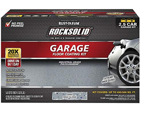 Rust-Oleum 293513 Rocksolid Polycuramine Garage Oil Floor Coating, 2.5 Car Kit, Gray, 180 Fl Oz (Pack of 1) Rust-Oleum