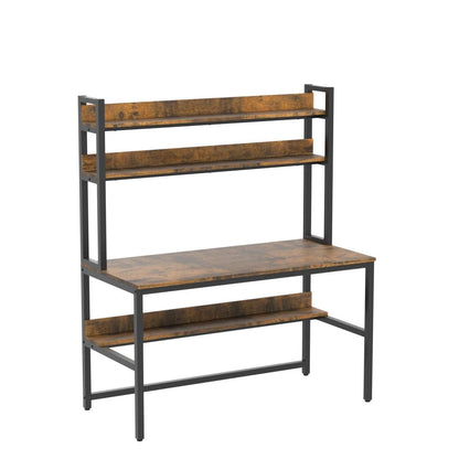 Aquzee 55 Inch Rustic Brown Computer Desk with Hutch and Storage Shelves - WoodArtSupply