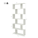 Giantex Geometric Bookcase White, S-Shaped Wooden Bookshelf, 6-Tier Modern Freestanding Decorative Storage Display Shelves for Bedroom, Living Room Giantex