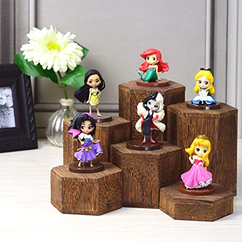 MOOCA Wooden 6 Pcs Hexagon Risers for Display Jewelry and Accessories Display Stand, Brown MOOCA