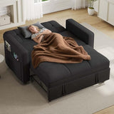 YITAHOME 3-in-1 Convertible Sofa Bed, Modern Loveseat Sleeper with Pull-Out Chaise, USB Charging Ports, Side Pockets, Compact Sofa for Living Room, Bedroom, Apartment, Black YITAHOME