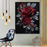 MOMDEDP Rose Diamond Painting Kits for Adults,Rose Flower Diamond Art Kits for Beginners,Roses Gem Art Kits for Adults for Home Wall Decor 16x12inch Floral MOMDEDP