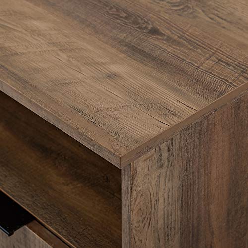 Walker Edison Angled Door Cabinet-Sideboard-Buffet with Open Shelf Storage, 58, Rustic Oak - WoodArtSupply