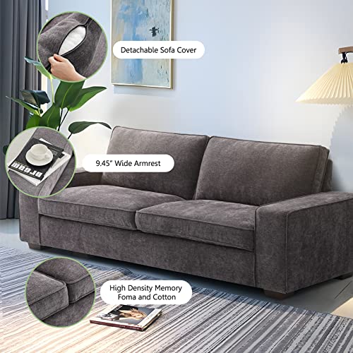 LEISLAND 88.58" Modern Sofas Couches for Living Room, Chenille Deep Seat Sofas & couches with Metal, Removable Low-Back Sofa Cushion and Detachable Sofa Cover/Easy to Install(Dark Grey) LEISLAND
