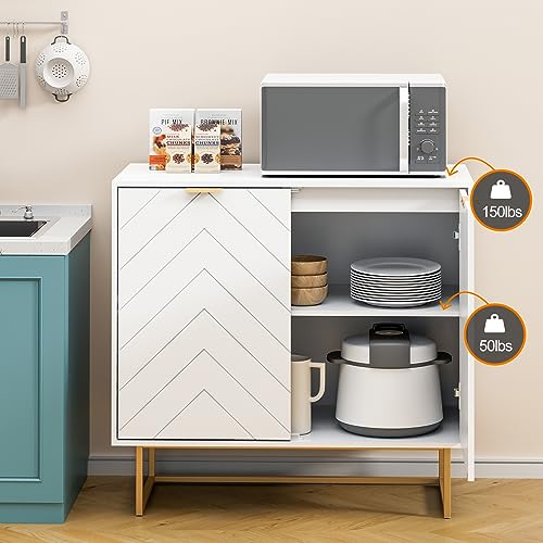 Scurrty Set of 2 31.5'' Sideboard Buffet Cabinet with Storage, Top Weight Capacity 150lbs Sideboard Storage Cabinet with Doors and Adjustable Shelf, Accent Cabinet for Living Room, Kitchen, White Scurrty