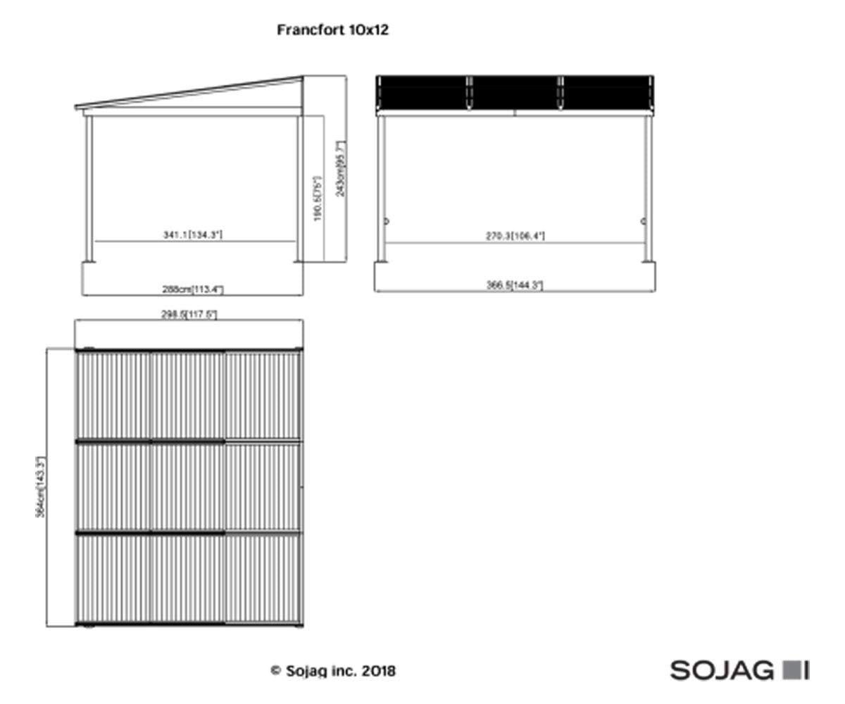 Sojag 10' x 12' Francfort Wall-Mounted Hardtop Gazebo Outdoor Weather-Resistant Aluminum Frame Sun Shelter Black,Brown - WoodArtSupply