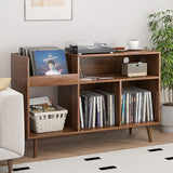 Record Player Stand with Charging Station & USB Ports, Mid-Century Turntable Stand Table Holds Up to 300 Albums, Vinyl Record Storage Cabinet with Wood Legs for Living Room Office(Walnut) Oubayajia