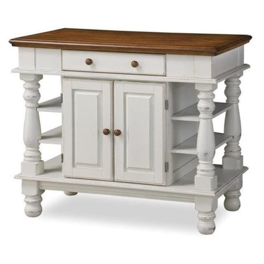 BOWERY HILL Traditional Wood Kitchen Island in Off White/Oak