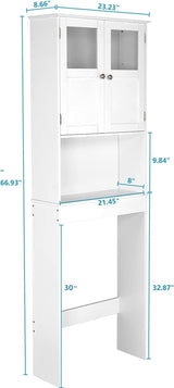 Bonnlo Over The Toilet Storage Cabinet with Adjustable Shelf White Bathroom Floor Organizer Space Saver with Double Doors, 67" Height Bonnlo
