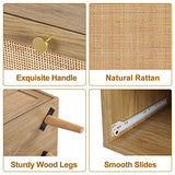 Anmytek 3 Drawer Dresser for Bedroom, Rattan Dresser Modern Wood Chest of Drawers with Spacious Storage for Bedroom Hallway Living Room, Rustic Oak, H0027 Anmytek