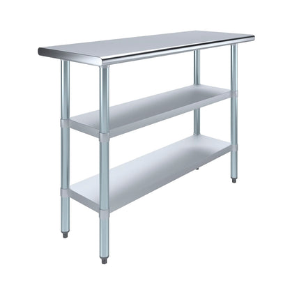 48" Long X 18" Deep Stainless Steel Work Table with 2 Shelves | Metal Food Prep Station | Commercial & Residential NSF Utility Table - WoodArtSupply