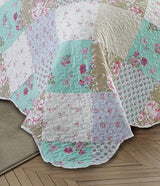Brilliant Sunshine Blue and Green Rose Patchwork, 2-Piece Quilt Set with 1 Sham, Reversible Bedspread, Soft Lightweight Coverlet, All-Season, Twin, Blue Green Brilliant Sunshine