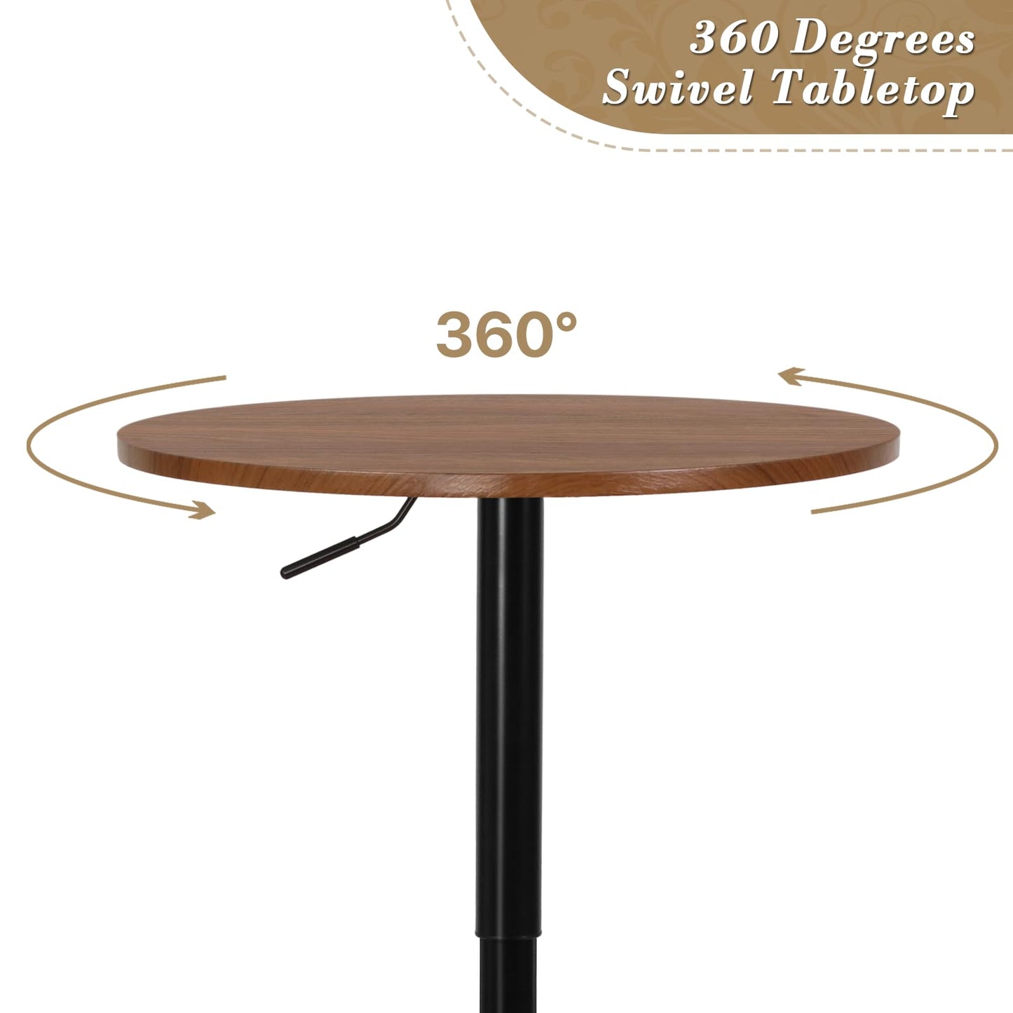 Athena Collection Round Bar Table,Adjustable Height Pub Table and 360°Swivel Bistro Table, High Top Table with MDF Desktop,Cocktail Table for Bar/Pub/Bistro (Brown Wood)