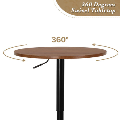 Athena Collection Round Bar Table,Adjustable Height Pub Table and 360°Swivel Bistro Table, High Top Table with MDF Desktop,Cocktail Table for Bar/Pub/Bistro (Brown Wood)