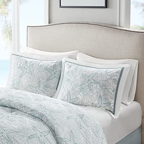 Harbor House Cotton Comforter Set - Coastal Oceanic Sealife Design, All Season Down Alternative Bedding with Matching Shams, Bedskirt, Maya Bay, Seafoam Blue King(108"x96") 4 Piece Harbor House