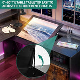 YITAHOME L Shaped Desk with Drawers & Hutch, 61" Computer Desk with Power Outlets & LED Lights, Corner Office Desk with Storage Cabinet, Drafting Table, Wood Desk, Black & Rustic Brown YITAHOME