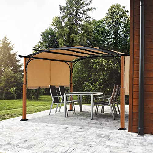 MASTERCANOPY 10' X 12' Outdoor Retractable Pergola with Sun Shade Canopy Patio Metal Garden Pergola,Beige - WoodArtSupply