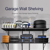 DEYEGELEA 2-Pack Garage Wall Shelves 2x6Ft Garage Storage Shelving Wall Mounted Loads 2000lbs Heavy Duty Sturdy Wall Shelves Strong Garage Organiser Black Metal Floating Storage Racks DEYEGELEA