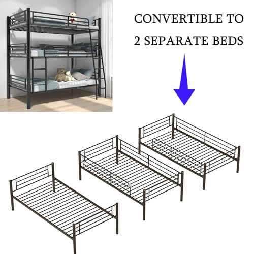 ATOPCORP New Upgrade Metal Twin Over Twin Over Twin Triple Bunk Bed Frame,Detachable Heavy Duty Steel 3 Bunk Beds with 2 Ladder & Guardrail for Kids Adults Teens Boys, No Box Spring Need (Black) ATOPCORP