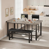 Garvee Wooden Dining Table Set for 4, Kitchen Table and 2 Upholstered Chairs with Bench, Rectangular Dining Room Set, for Small Space, Apartment, Home, Easy Assembly, Retro Gray Garvee