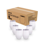 PYD Life Sublimation Blanks Wine Tumbler Cups White 12 OZ Stainless Steel Insulated Stemless Tumbler Sublimation Mugs,Cups 6 Pack PYD Life