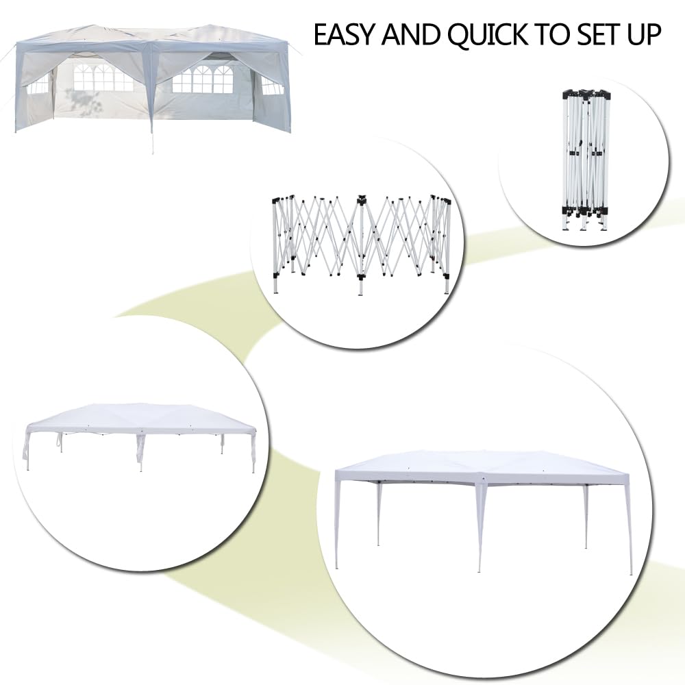 SEALAMB 10x20FT White Pop Up Party Canopy Tent with 6 Sidewalls, Outdoor Commercial Canopy Tent for Events, Patio Gazebo Waterproof Canopy Tents with Carry Bag for Wedding Camping Event Garde - WoodArtSupply