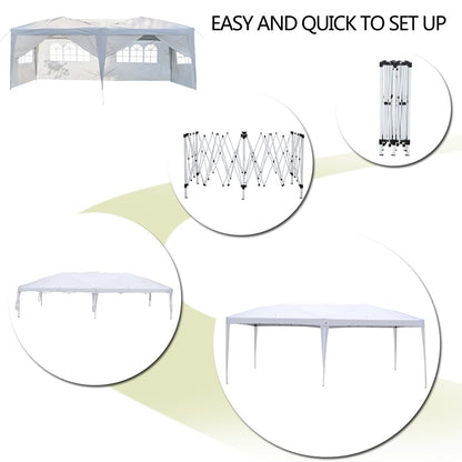 SEALAMB 10x20FT White Pop Up Party Canopy Tent with 6 Sidewalls, Outdoor Commercial Canopy Tent for Events, Patio Gazebo Waterproof Canopy Tents with Carry Bag for Wedding Camping Event Garde - WoodArtSupply