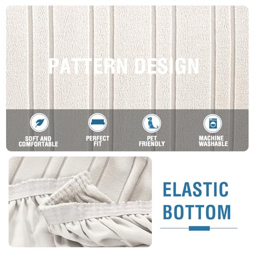 H.VERSAILTEX Stretch Futon Slipcover Armless Sofa Cover Furniture Protector Without Armrests Slipcover Soft with Elastic Bottom for Kids, Spandex Jacquard Modern Stripe Design, Ivory H.VERSAILTEX