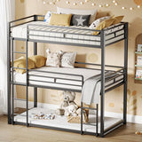 LIKIMIO Bunk Bed, Triple Bunk beds Twin Over Twin Over Twin with 2 Ladders, Metal Frame with Guardrails for Bedroom, No Box Spring Needed, Black LIKIMIO