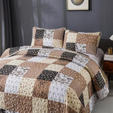 Mybedsoul Brown Quilt Set Twin Size, 2 Pieces Plaid Floral Bedspread Set Patchwork Reversible Bedding Set Microfiber Lightweight Bedspread Coverlet Set for All Season 68"x86" Mybedsoul