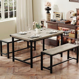 Garvee Dining Table Set for 4, Kitchen Table with Benches, 3 Piece Rectangular Dining Room Set with 2 Wooden Benches for Small Space, Apartment, Studio, Home, Rustic Gray Garvee
