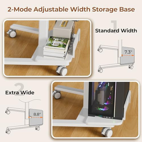 JYLH JOYSEEKER 28" Mobile Standing Desk, Height Adjustable Rolling Laptop Cart with 60° Tiltable Top & Storage Shelf, Stand up Desk on Wheels, Portable Workstation for Home Office, White JYLH JOYSEEKER