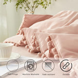 PERFEMET Blush Twin Bed in A Bag for Girls 5 Pcs Boho Pom Pom Bed Comforter Set with Sheets Soft Lightweight Pink Plain Bedding for Kids Teens(Blush, Twin) PERFEMET