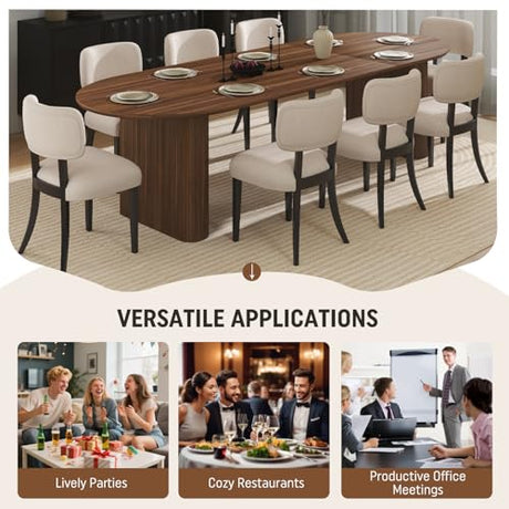 SIZOTA 59" to 91" Extendable Dining Table Set for 4-8, Oval Kitchen Table with MDF Faux Wood Tabletop and 8 Upholstered Solid Wooden Chairs, Space-Saving Kitchen & Dining Room Furniture (Walnut) SIZOTA