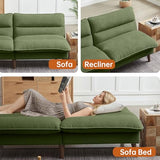 Portaforta 72" Convertible Futon Sofa Bed, Loveseat Sofa, Corduroy Folding Futon Set with Adjustable Backrest &Armrests, Recliner Lounge for Living Room, Apartment or Office, Solid Wood Frame, Green Portaforta