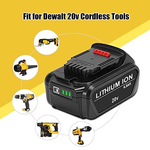 JYJZPB 2 Pack 6.5Ah Replace Battery Compatible for DeWalt 20V MAX Battery DCB200 DCB204 DCB206 DCB206-2 DCB201 DCB203 DCB181 DCB180 DCD/DCF/DCG 20 Volt XR Battery - WoodArtSupply