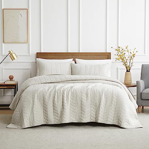 palassio Beige Cotton Quilt King Size Bedding Sets with Pillow Shams,White Lightweight Soft Bedspread Coverlet, Tan Cream Quilted Comforter Bed Cover for All Season, 3 Pieces, 106x96 inches palassio